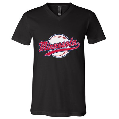 Minnesota Ee Vintage Baseball Hrowback Retro Design V-Neck T-Shirt