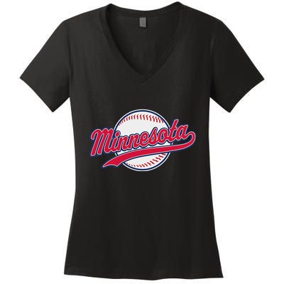 Minnesota Ee Vintage Baseball Hrowback Retro Design Women's V-Neck T-Shirt