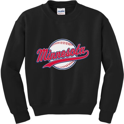 Minnesota Ee Vintage Baseball Hrowback Retro Design Kids Sweatshirt