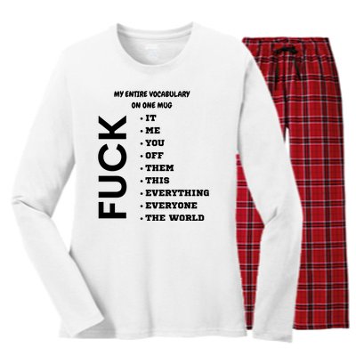 My Entire Vocabulary On One Mug, Funny Gifts For Her, Funny Gifts For Him Women's Long Sleeve Flannel Pajama Set 