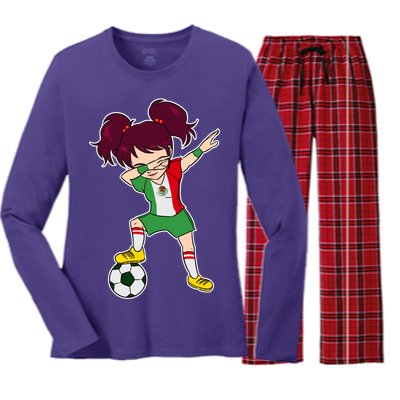 Mexican Dabbing Soccer Gril Mexico Women's Long Sleeve Flannel Pajama Set 