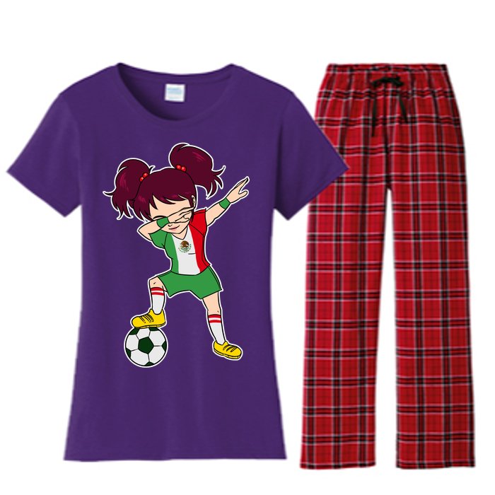 Mexican Dabbing Soccer Gril Mexico Women's Flannel Pajama Set