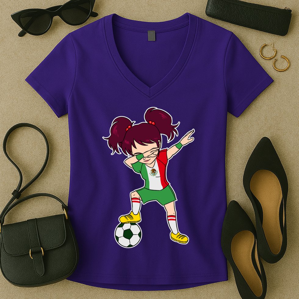Mexican Dabbing Soccer Gril Mexico Women's V-Neck T-Shirt