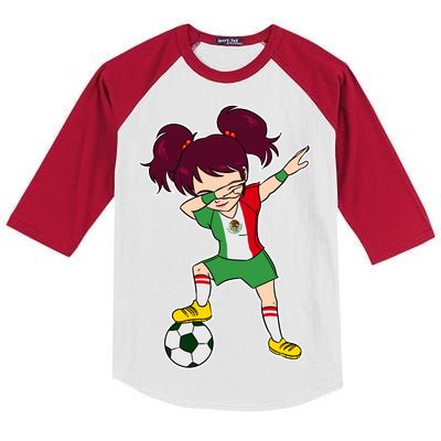 Mexican Dabbing Soccer Gril Mexico Kids Colorblock Raglan Jersey