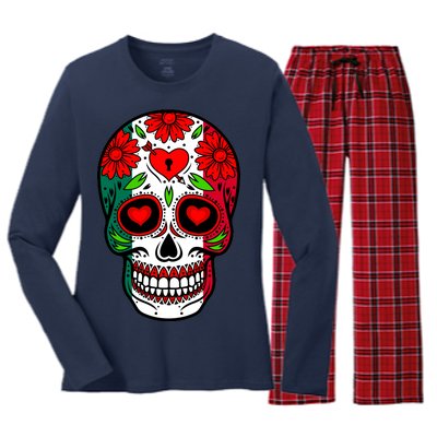 Mexican Sugar Skull Women's Long Sleeve Flannel Pajama Set 