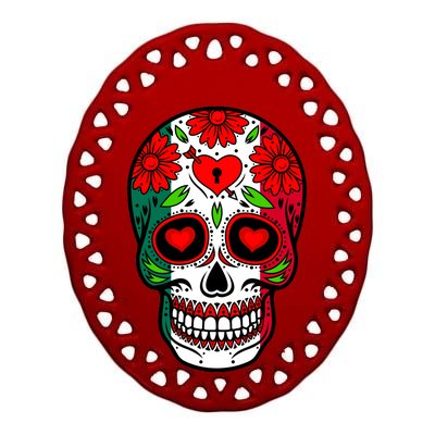 Mexican Sugar Skull Ceramic Oval Ornament