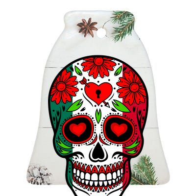 Mexican Sugar Skull Ceramic Bell Ornament