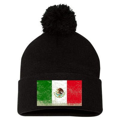 Mexico Flag Grunge Pom Pom 12in Knit Beanie