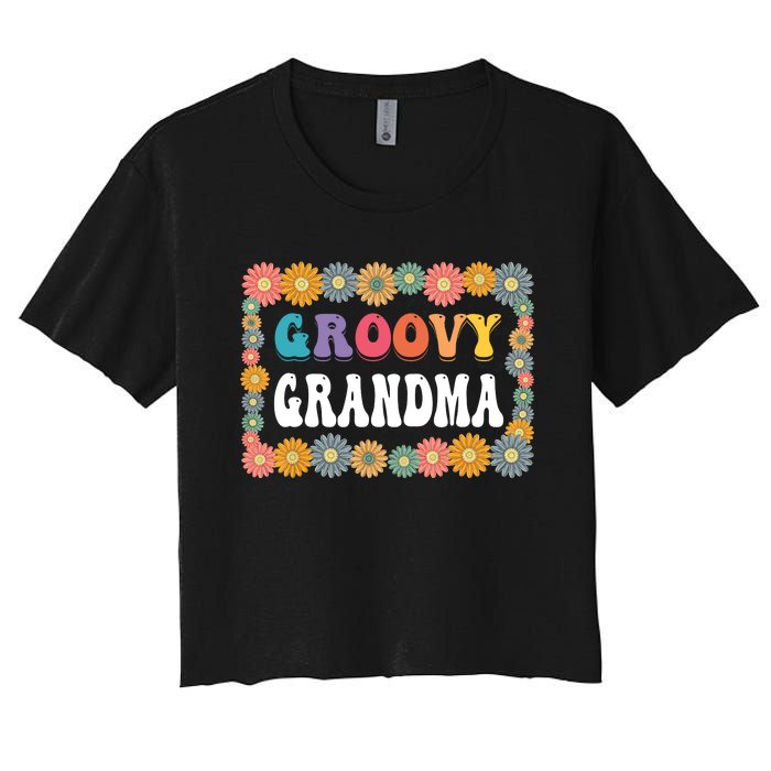 Matching Family 1st Birthday Retro Boho Party Groovy Grandma Women's Crop Top Tee