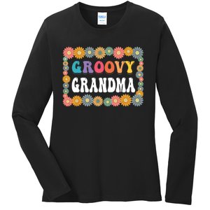 Matching Family 1st Birthday Retro Boho Party Groovy Grandma Ladies Long Sleeve Shirt