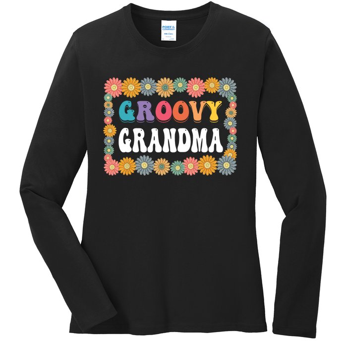 Matching Family 1st Birthday Retro Boho Party Groovy Grandma Ladies Long Sleeve Shirt