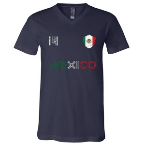 Mexico Flag 14 Mexican Soccer Fan V-Neck T-Shirt