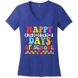 Math Formula 100 Days Of School Groovy 100th Day Teacher Funny Gift Women's V-Neck T-Shirt