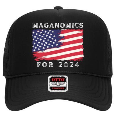 Maganomics For 2024 Trump President Legend High Crown Mesh Back Trucker Hat