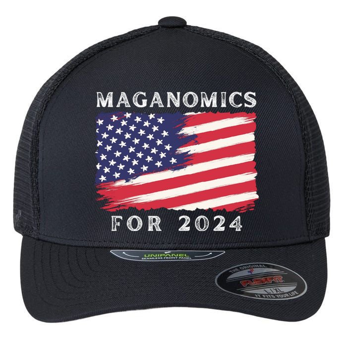 Maganomics For 2024 Trump President Legend Flexfit Unipanel Trucker Cap