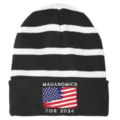 Maganomics For 2024 Trump President Legend Striped Beanie with Solid Band