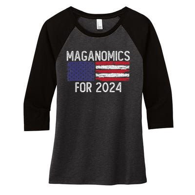 Maganomics For 2024 Trump Women's Tri-Blend 3/4-Sleeve Raglan Shirt