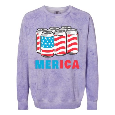 Merica Funny 4th of July Beer Patriotic USA Flag American Colorblast Crewneck Sweatshirt