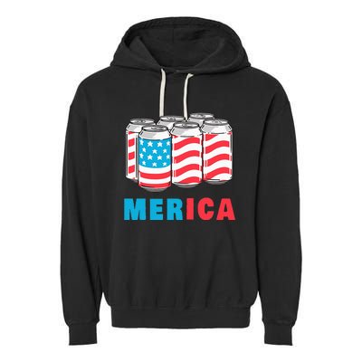 Merica Funny 4th of July Beer Patriotic USA Flag American Garment-Dyed Fleece Hoodie