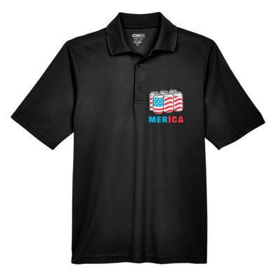 Merica Funny 4th of July Beer Patriotic USA Flag American Men's Origin Performance Pique Polo