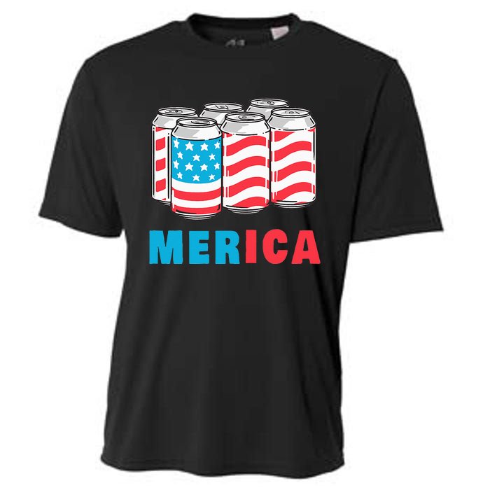 Merica Funny 4th of July Beer Patriotic USA Flag American Cooling Performance Crew T-Shirt