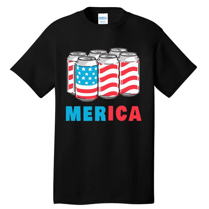 Merica Funny 4th of July Beer Patriotic USA Flag American Tall T-Shirt