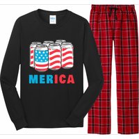 Merica Funny 4th of July Beer Patriotic USA Flag American Long Sleeve Pajama Set