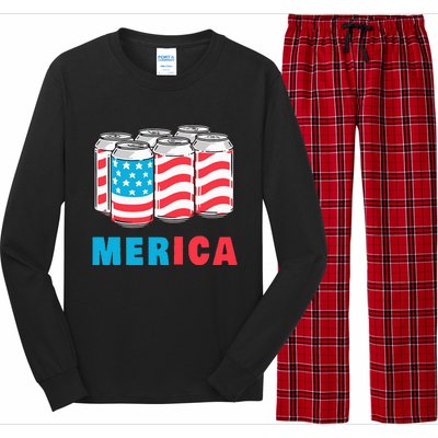 Merica Funny 4th of July Beer Patriotic USA Flag American Long Sleeve Pajama Set