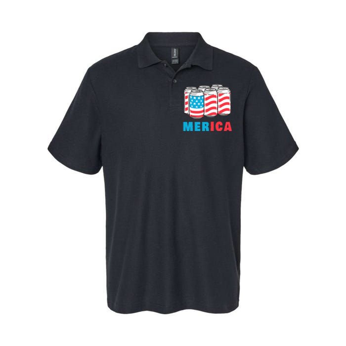 Merica Funny 4th of July Beer Patriotic USA Flag American Softstyle Adult Sport Polo