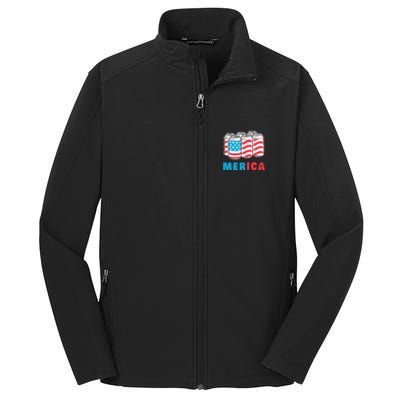 Merica Funny 4th of July Beer Patriotic USA Flag American Core Soft Shell Jacket