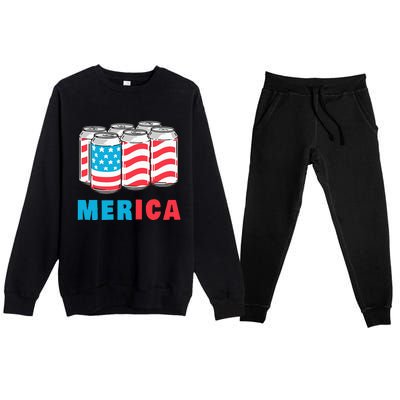 Merica Funny 4th of July Beer Patriotic USA Flag American Premium Crewneck Sweatsuit Set