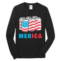 Merica Funny 4th of July Beer Patriotic USA Flag American Tall Long Sleeve T-Shirt