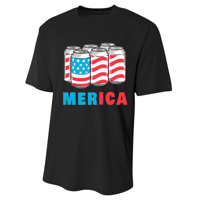 Merica Funny 4th of July Beer Patriotic USA Flag American Performance Sprint T-Shirt