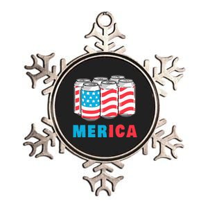 Merica Funny 4th of July Beer Patriotic USA Flag American Metallic Star Ornament