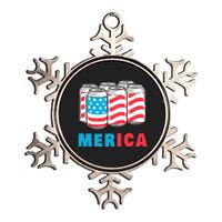 Merica Funny 4th of July Beer Patriotic USA Flag American Metallic Star Ornament