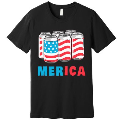 Merica Funny 4th of July Beer Patriotic USA Flag American Premium T-Shirt