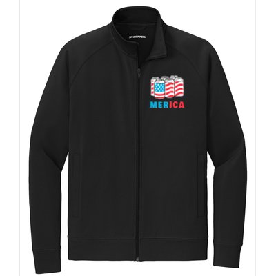 Merica Funny 4th of July Beer Patriotic USA Flag American Stretch Full-Zip Cadet Jacket