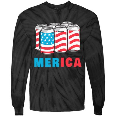 Merica Funny 4th of July Beer Patriotic USA Flag American Tie-Dye Long Sleeve Shirt