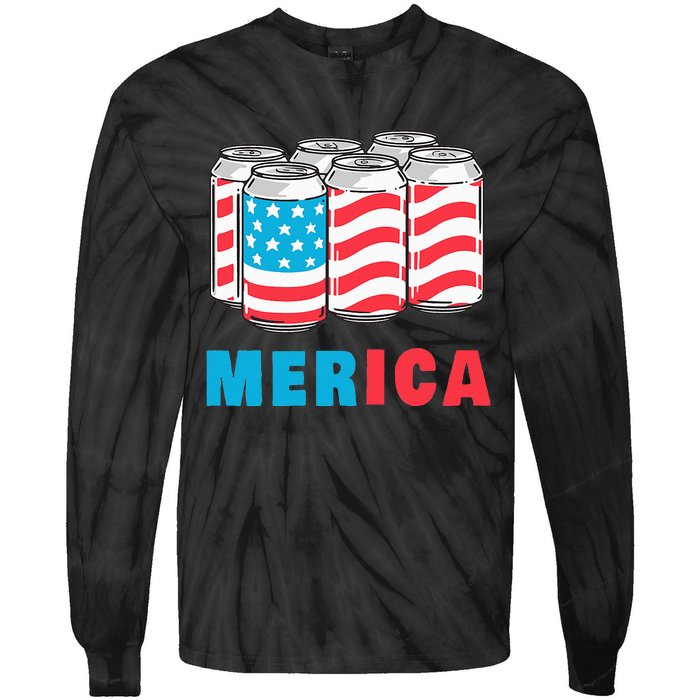 Merica Funny 4th of July Beer Patriotic USA Flag American Tie-Dye Long Sleeve Shirt