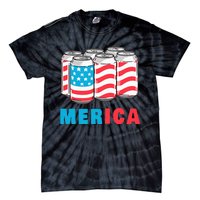 Merica Funny 4th of July Beer Patriotic USA Flag American Tie-Dye T-Shirt