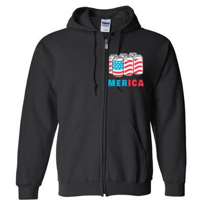 Merica Funny 4th of July Beer Patriotic USA Flag American Full Zip Hoodie