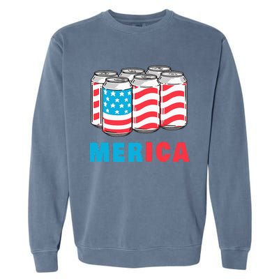 Merica Funny 4th of July Beer Patriotic USA Flag American Garment-Dyed Sweatshirt