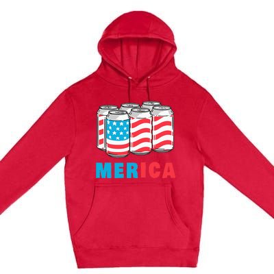 Merica Funny 4th of July Beer Patriotic USA Flag American Premium Pullover Hoodie