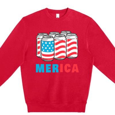 Merica Funny 4th of July Beer Patriotic USA Flag American Premium Crewneck Sweatshirt