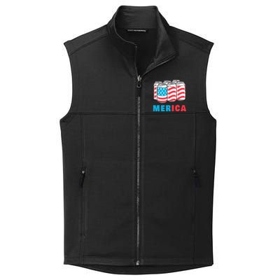 Merica Funny 4th of July Beer Patriotic USA Flag American Collective Smooth Fleece Vest