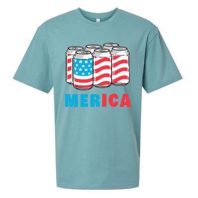 Merica Funny 4th of July Beer Patriotic USA Flag American Sueded Cloud Jersey T-Shirt