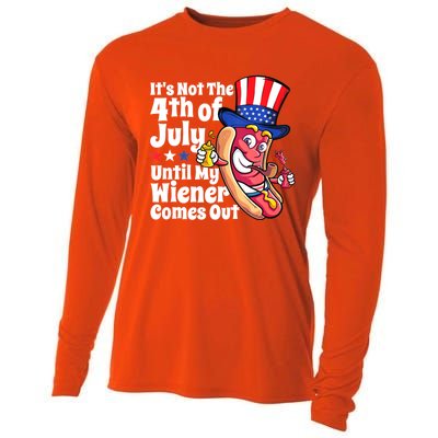 Mens Funny 4th Of July Hot Dog Wiener Comes Out Adult Humor Gift Cooling Performance Long Sleeve Crew