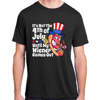 Mens Funny 4th Of July Hot Dog Wiener Comes Out Adult Humor Gift Adult ChromaSoft Performance T-Shirt