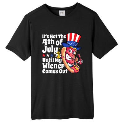 Mens Funny 4th Of July Hot Dog Wiener Comes Out Adult Humor Gift Tall Fusion ChromaSoft Performance T-Shirt