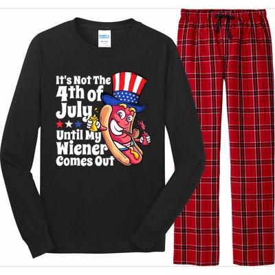 Mens Funny 4th Of July Hot Dog Wiener Comes Out Adult Humor Gift Long Sleeve Pajama Set